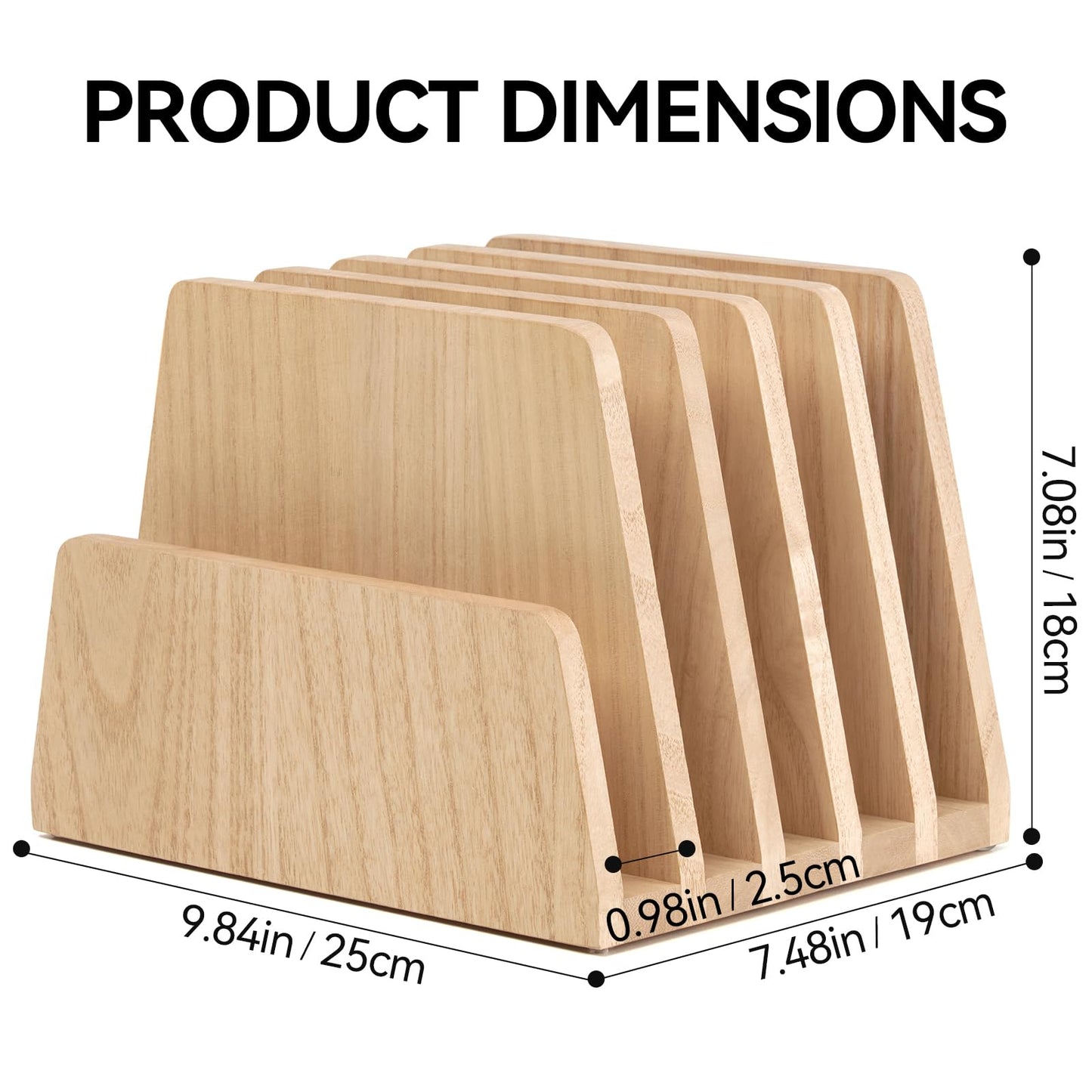 KIRIGEN Wooden Desk Mail Organizer, 5-Slot File Holder and Letter Sorter for Mail, Folders, Bills, Papers, Notebooks, Home Office, Classroom, Countertop, No Assembly, Natural 5KWJJ-NA