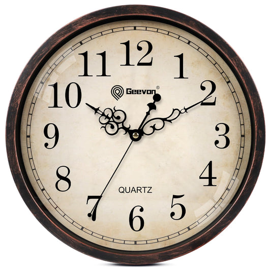 Geevon Vintage 14" Silent Wall Clock Non Ticking Analog Wall Clock Quartz Decorative Battery Operated Clock for Bedroom/Living Room/Kitchen/Office Decor