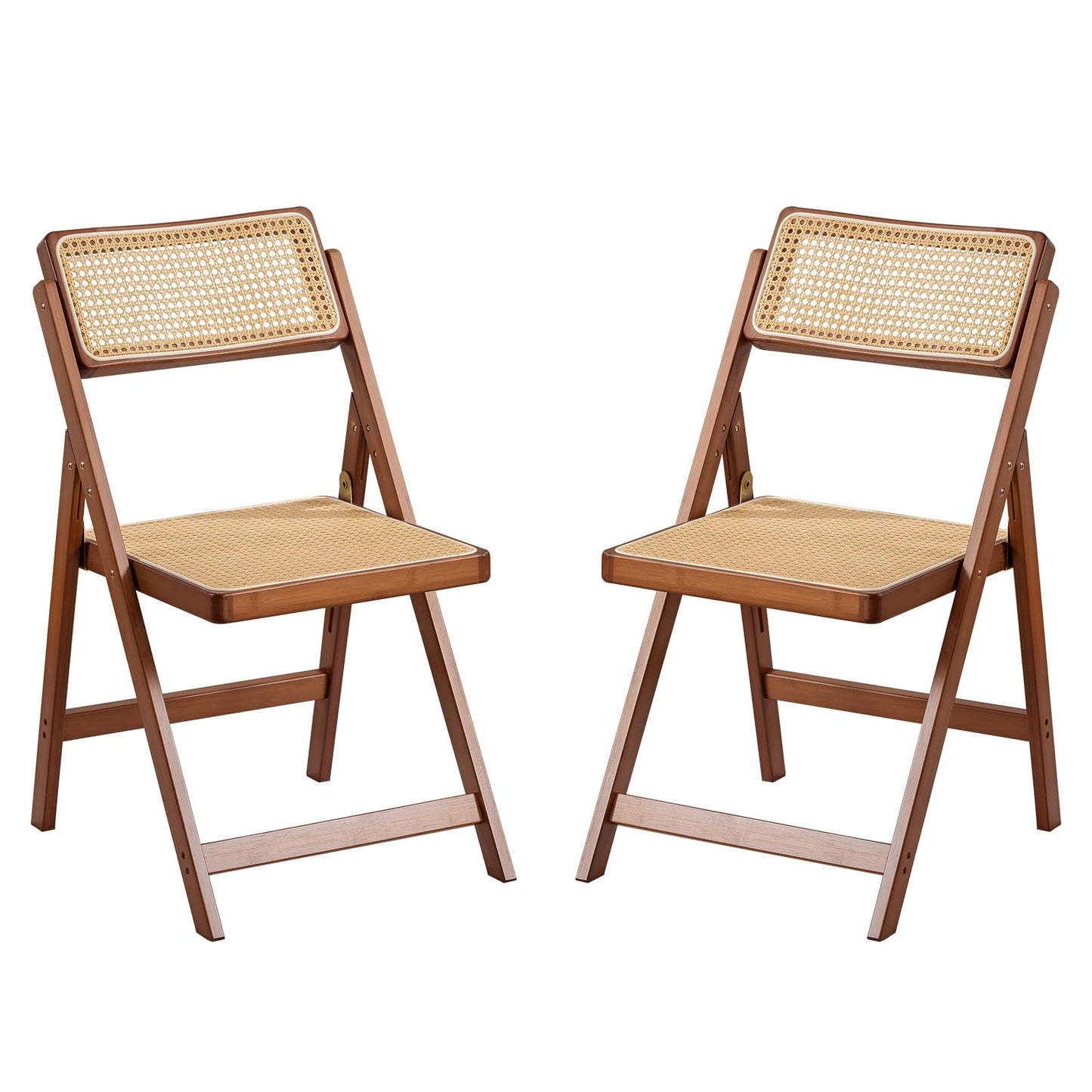 Furlide Rattan Folding Chairs, Modern Mid Century Dining Chairs Set of 2, Outdoor Bamboo Chairs for Bedroom Living Room Reading Room Dining Kitchen, Walnut