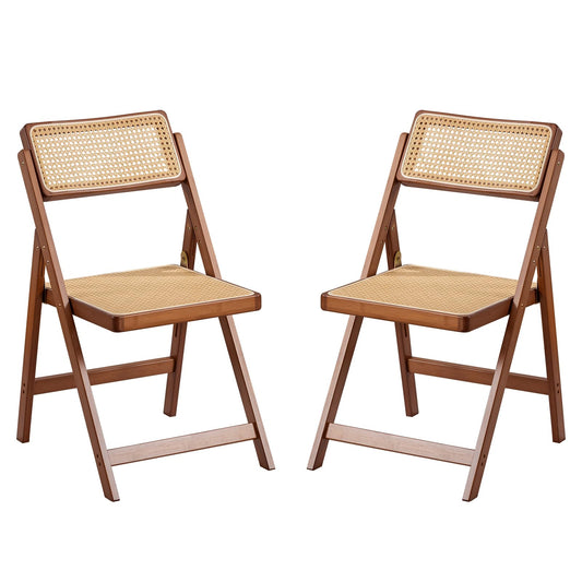 Furlide Rattan Folding Chairs, Modern Mid Century Dining Chairs Set of 2, Outdoor Bamboo Chairs for Bedroom Living Room Reading Room Dining Kitchen, Walnut