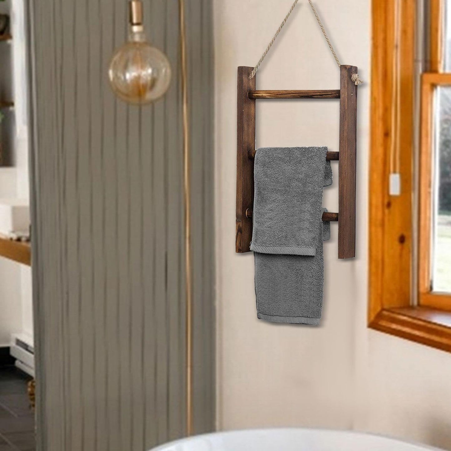 KiBcsLic Towel Rack Decorative Wooden Towel Ladder Hanger with Rustic Hanging Rope for Kitchen Suitable Home