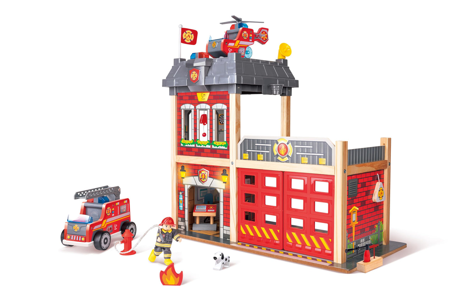 Hape Fire Station Playset| Wooden Dollhouse Kid’s Toy, Stimulates Key Motor Skills and Promotes Team Play