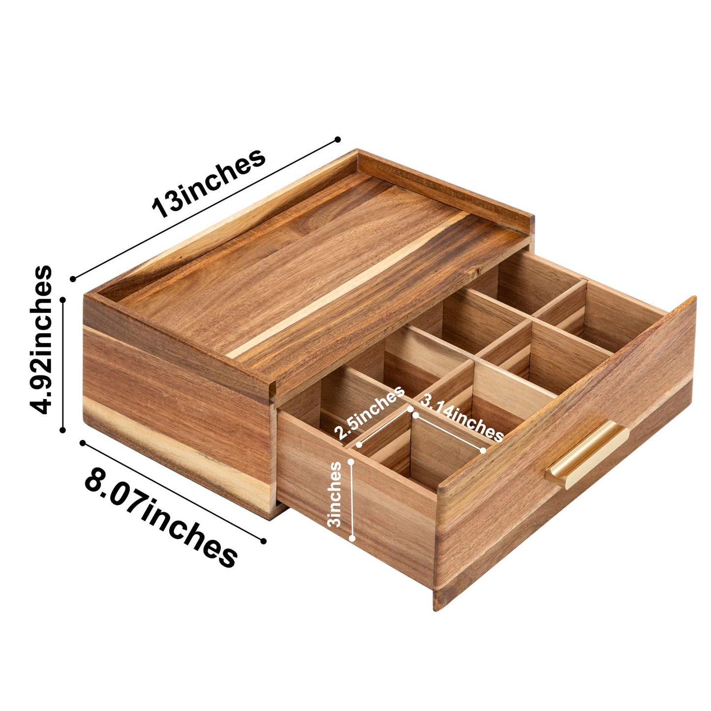 Tea Bag Organizer, Acacia Wood Tea Organizers and Storage Box, Tea Bag Holder Station Caddy Container for Countertop, Tea Accessories Gift Box with Drawer
