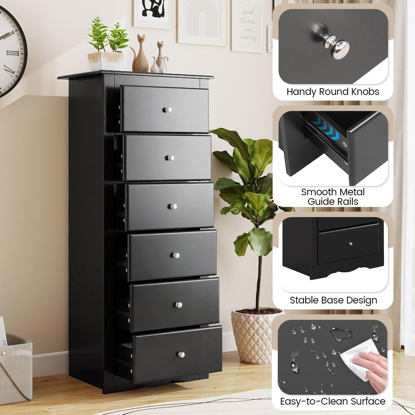 Giantex 6-Drawer Dresser for Bedroom, Wooden Chest of Drawers w/Metal Handles & Large Capacity, 16" D x 23.5" W x 53.5" H Clothes Organizer, Modern Tall Dresser for Bedroom, Entryway, Living Room