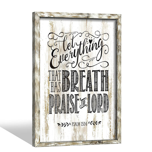 Inspirational Bible Verses Wall Art: Wooden Christian Signs Framed Print Decor Religious Scripture Artwork Psalm 150-6 Lord Quotes Picture for Bedroom Living Room Home