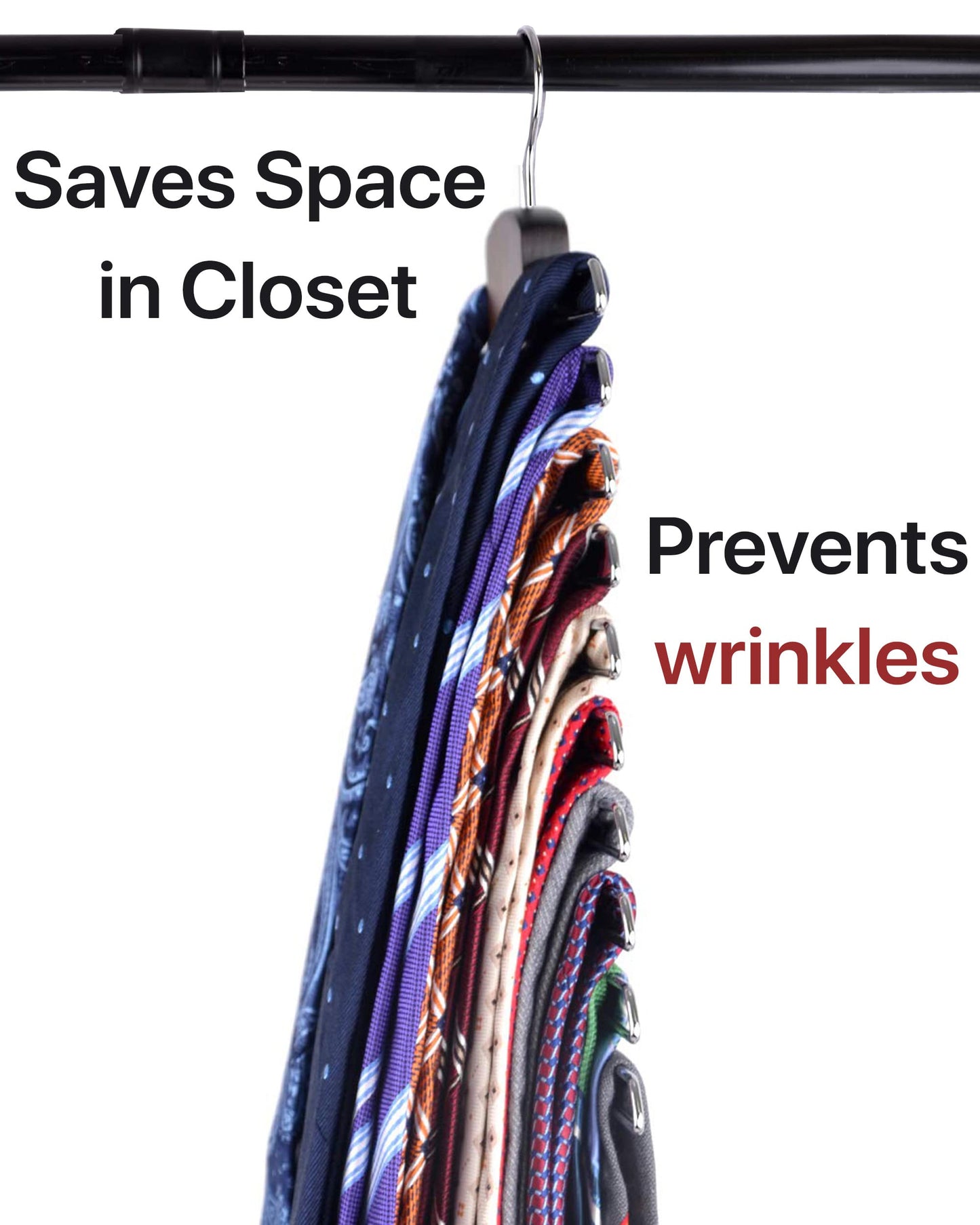 Umo Lorenzo 2 Pack Premium Wooden Necktie and Belt Hanger, Walnut Wood Center Organizer and Storage Rack with a Non-Slip Finish - 20 Hooks