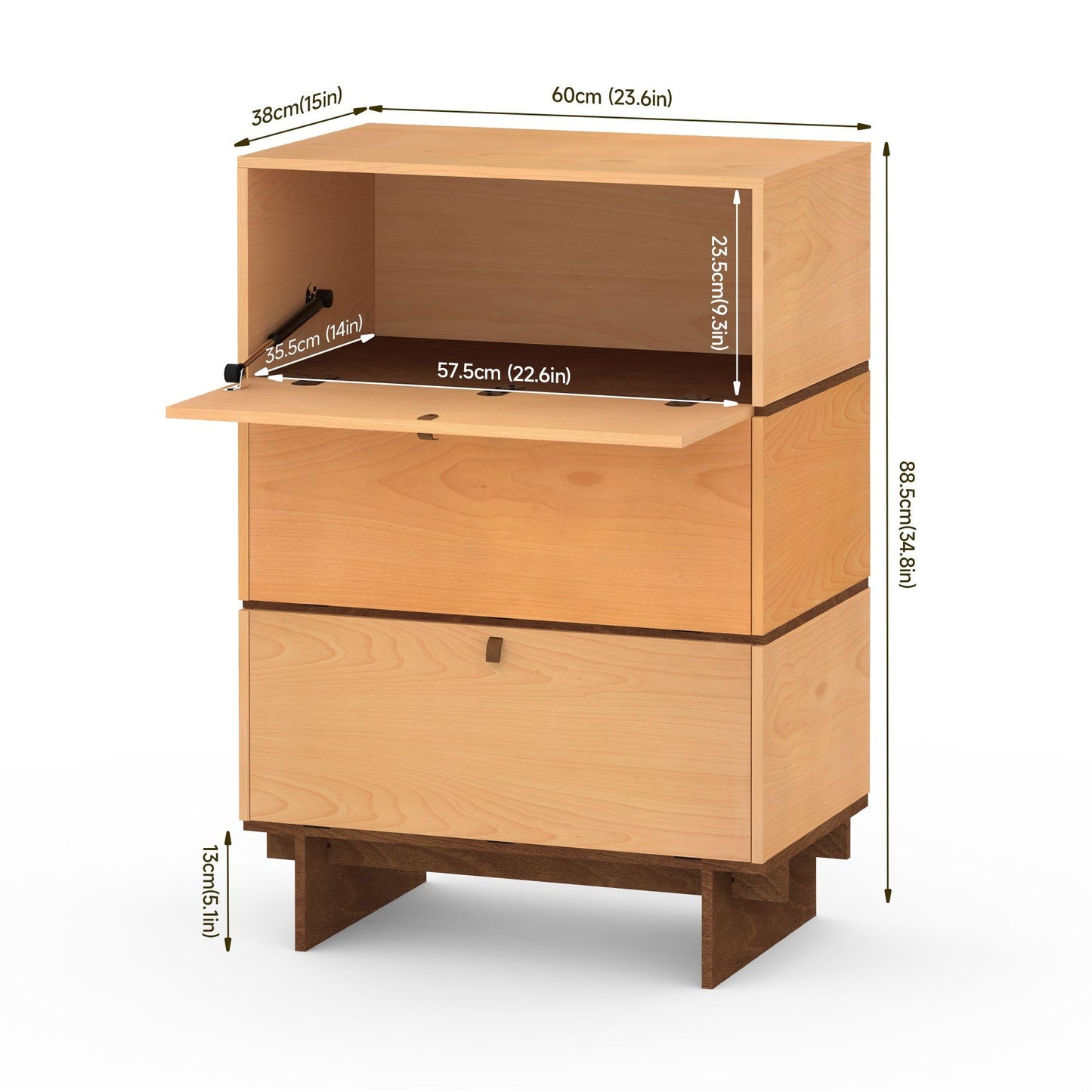 WHOOSPEREH 3 Drawers Dresser, 15" D x 23.6" W x 34.8" H in Mid Century Modern Chest of Drawers, Wooden Storage Cabinet for Bedroom, Closet, Beech Basswood Duet Color