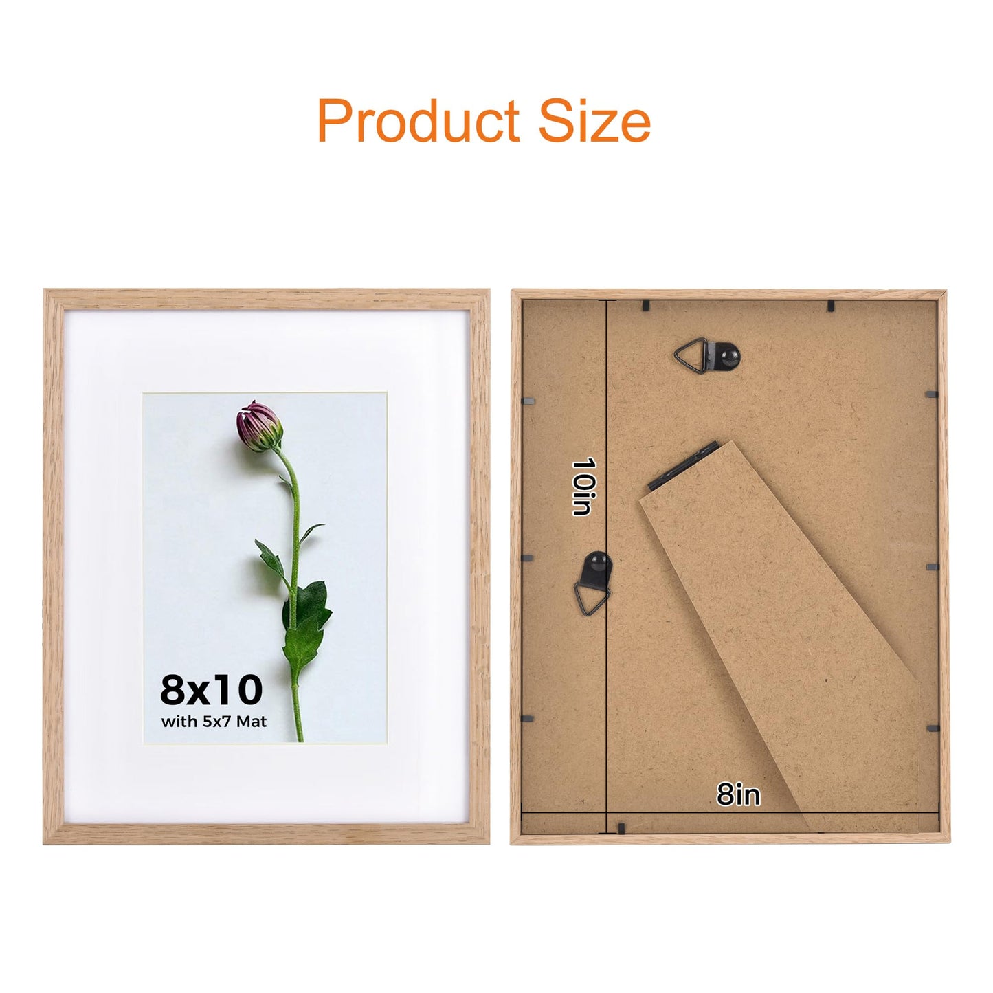 Atryinous 8x10 Picture Frame Set of 6 Solid Oak Wood Photo Frames with Plexiglass Display Picture 5x7 with mat or 8 x 10 without mat Tabletop or Wall Hanging Collage Gallery Wall Decor