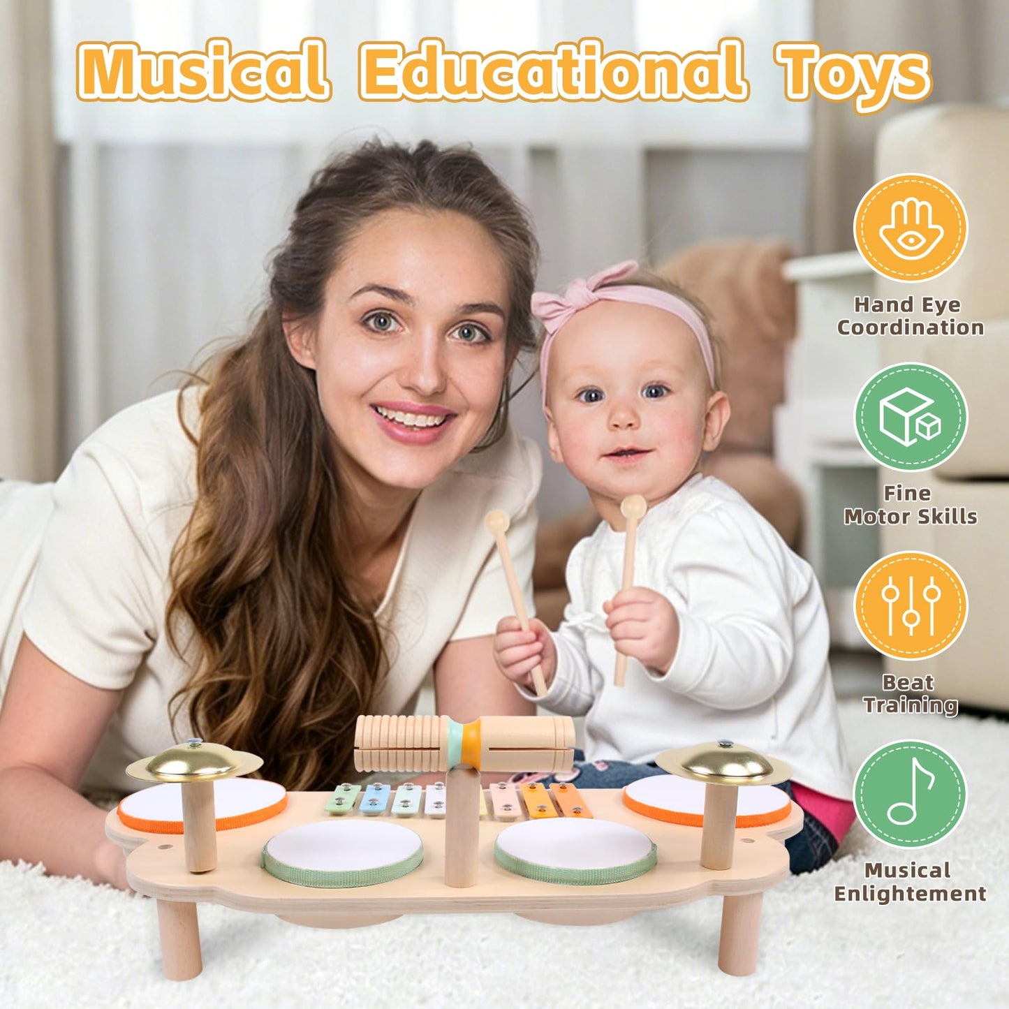 Toddler Drum Set for Toddlers 2-3, Baby Musical Percussion Instruments