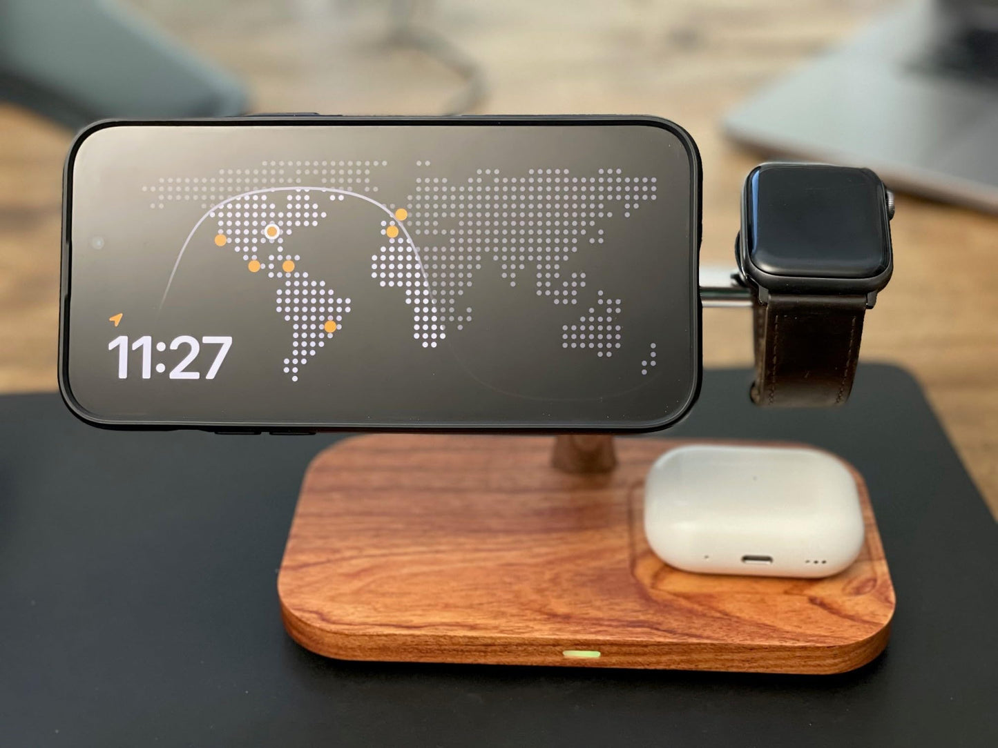 3-in-1 Real Natural Wood Wireless MagSafe Compatible Magnetic Charger Stand Station for Apple iPhone 17/16/15/14/13/12, Plus, Mini, Pro, ProMax, Apple Watch AirPods, Fast Charging 15W