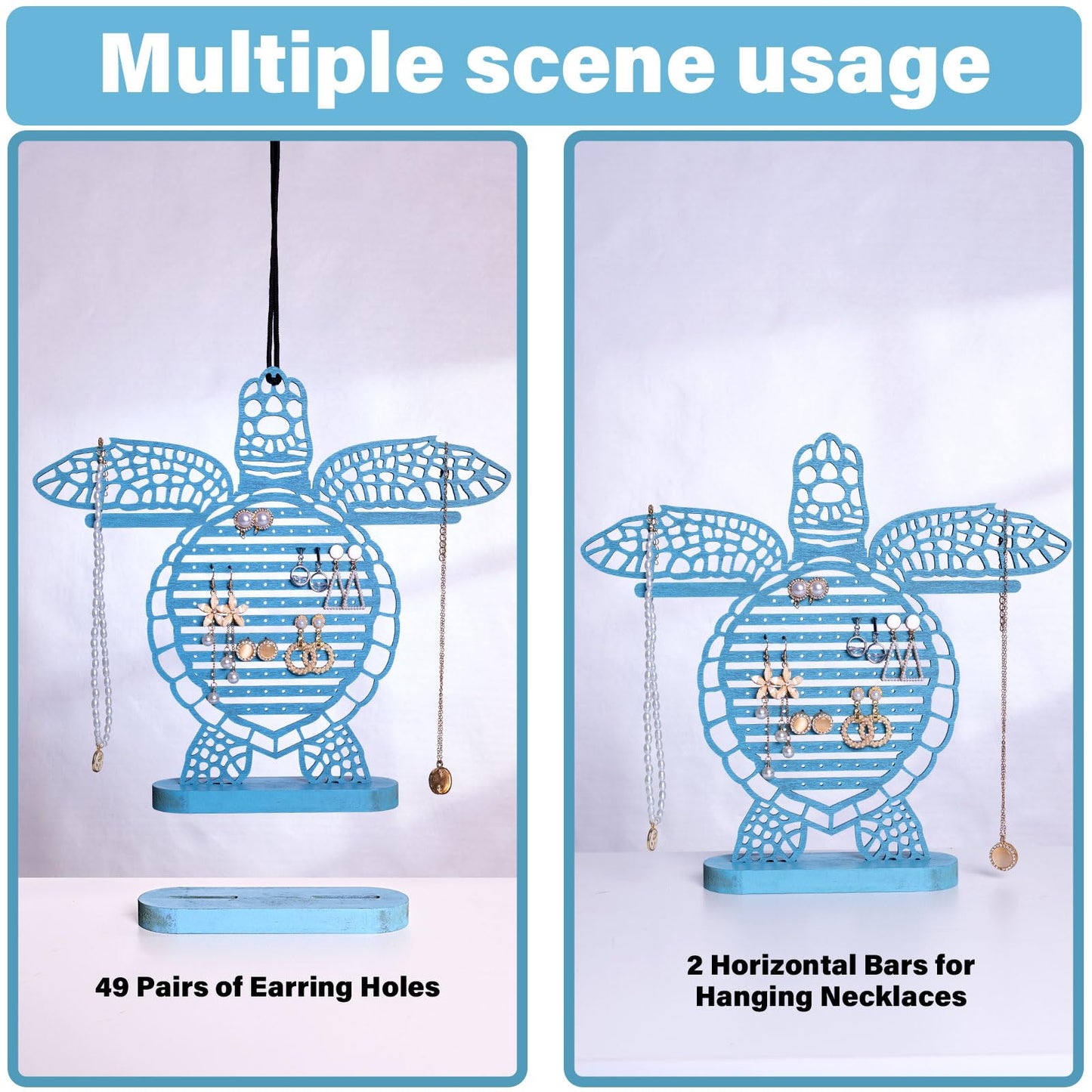 Tnstbiee Turtle Earring Holder Organizer Natural Wood Jewelry Stand for Women and Girls Wall Mount Display for Earrings Necklaces and Accessories 12 * 11 * 0.9in Versatile Design Ideas decoration