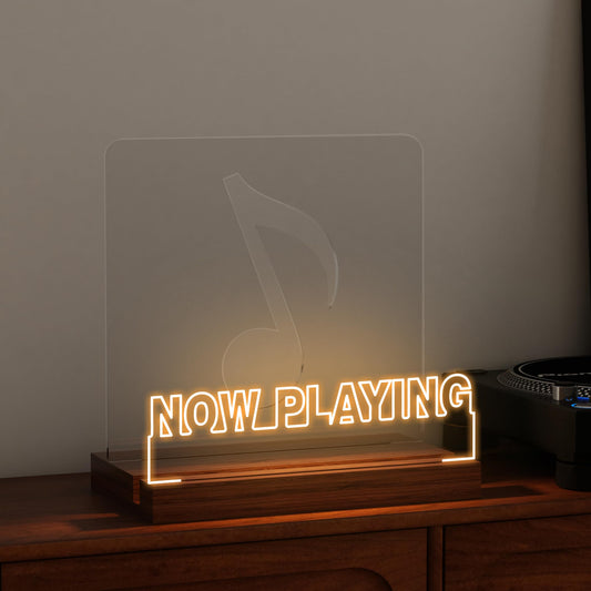 CoolGift Mart Now Playing Vinyl Record Stand, Light up Record Holder, Wooden Acrylic Display with Warm White Lights for Albums, Room Decor, for Vinyl Lovers