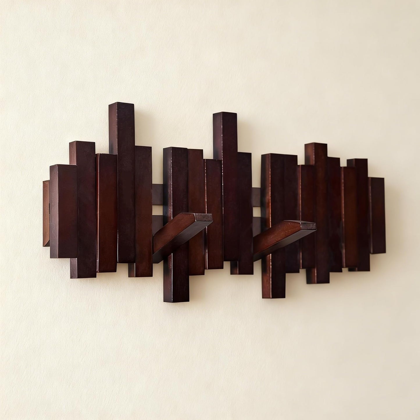 Coat Rack Wall Mount, Coat Hooks Wall Mount, Wall Mounted Coat Rack, Heavy Duty Wall Coat Rack with 6 Hooks, Acacia Wood Piano Coat Rack for Hanging Coats, Keys, Hats, Bags