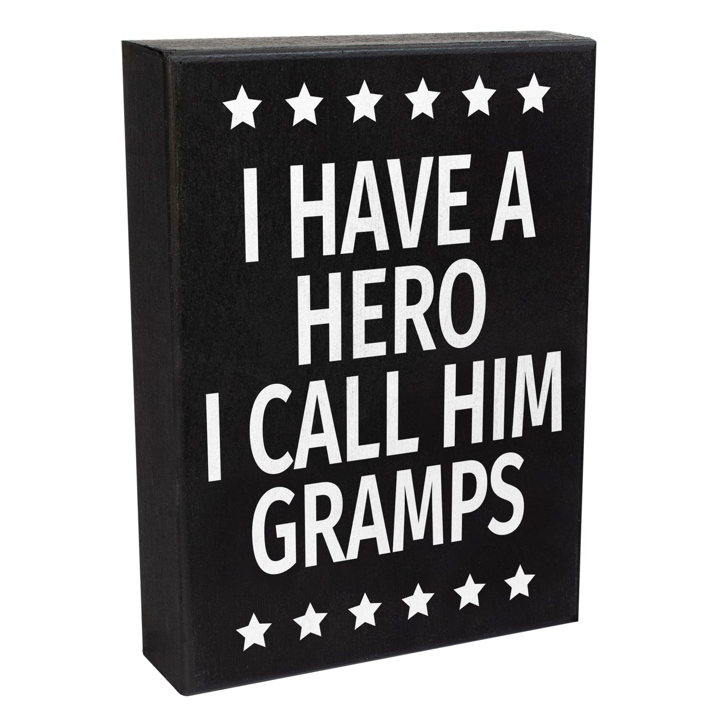 JennyGems Gift for Gramps, I Have a Hero I Call Him Gramps Wooden Sign, Shelf Decor and Wall Hanging, Made in USA
