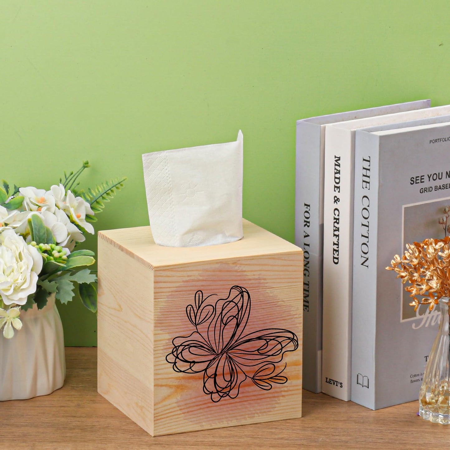 Geytetqi 6 Packs 5.8 Inch Wooden Tissue Box, Eco-Friendly, and Durable Square Wooden Facial Tissue Box for Home and Office Decor
