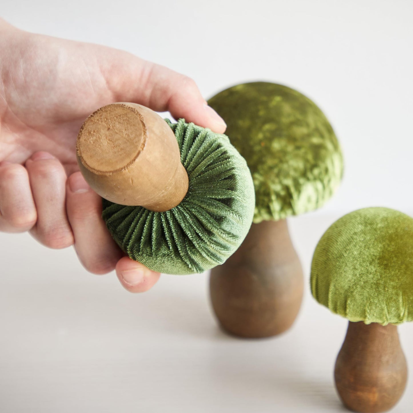 Your Heart's Content Velvet Mushrooms Set of 3, Shelf sitters, Mantel Decor, Everyday tablescape, Gift for Nature Lover (Pastel)