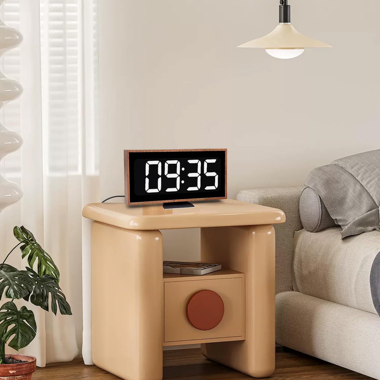 SCOAGE Wooden Digital Desk Clock, 10 x 5 Inch Plug in Electric LED Clock with Large Easy to Read Numbers, 12/24H Switch, Bright LED Display, Minimalist Desk Clock for Living Room, Office, Classroom