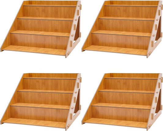 YUASDUU 4PCS Retail Display Rack, 4-tier Wooden Farmers Market Display Rack Cupcake Tabletop Display Stand Rustic Craft Fair Display Riser Portable Riser for Vendor Candle Cupcakes Jewelry Tumblers