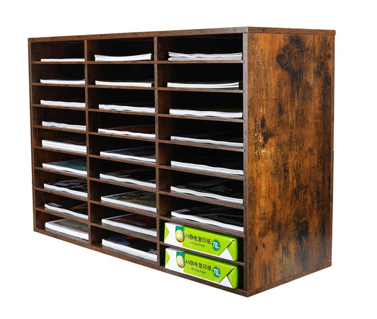 PAG Wood Literature Organizer Mail Sorter Student Mailbox for Classroom Desktop Bill Paper Holder for Office Home School, 27 Compartments, Antique Brown