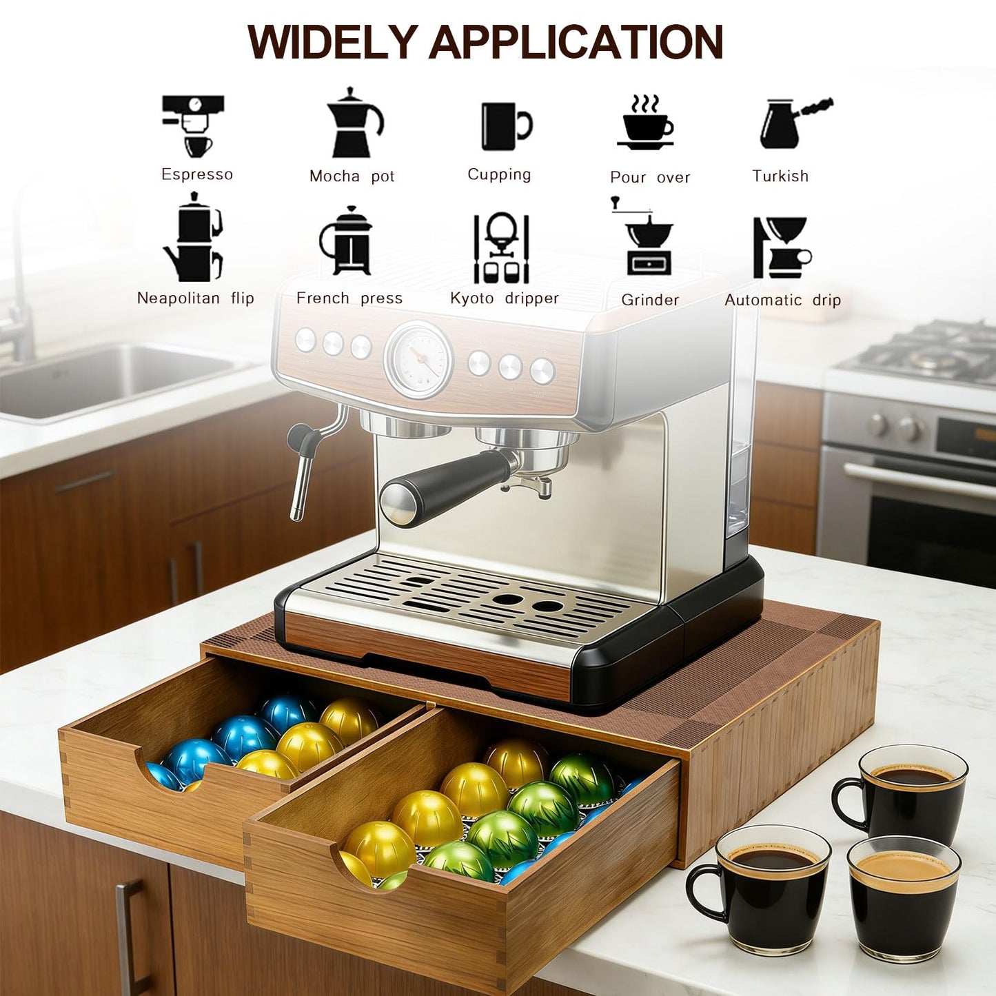 MonBel Wooden K Cup Organizer, Coffee Pod Storage Box, Coffee Pod Tea Organizer and Storage, Kcup Holder for Countertop Kitchen Office Coffee Bar, 30 Pod Capacity