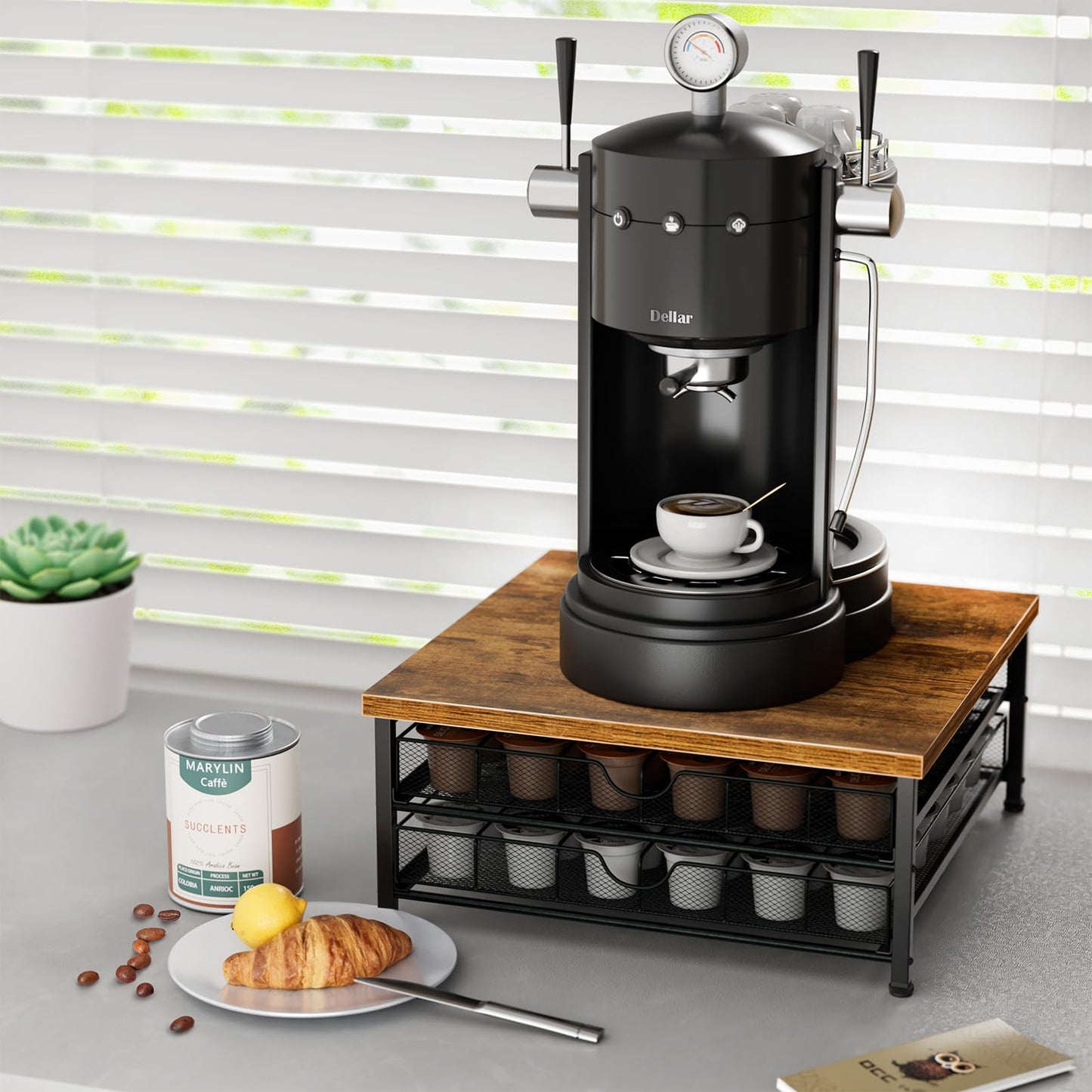 Coffee Pod Holder for Counter, 2-Tier K Cup Holder Organizer with Drawers