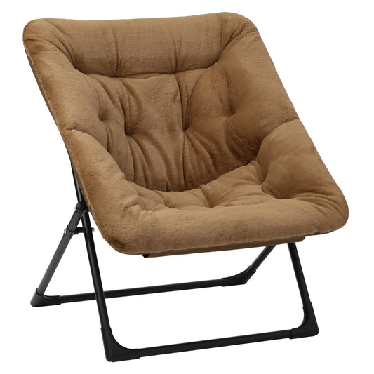 Mordchil HF Comfy Saucer Chair for Adults, Soft Faux Fur Bedroom Chair, Accent Dorm Chairs, Flexible Living Room Reading Chairs, Oversized Folding Seat for Teens, X-Large, Brown