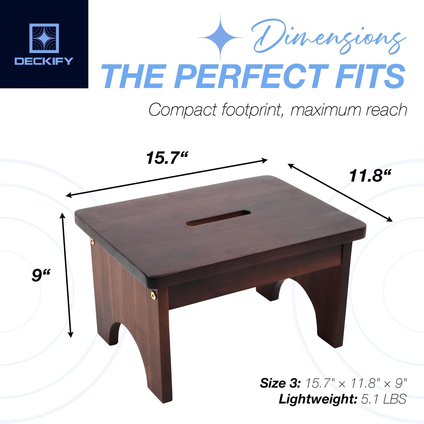 DECKIFY Premium Wooden Step Stool for Adults, Small Acacia Wood Stepping Stool, Non-Slip 1-Step Bedside Stool for Bed & Bathroom, 600 lbs, Portable - 9 Inch
