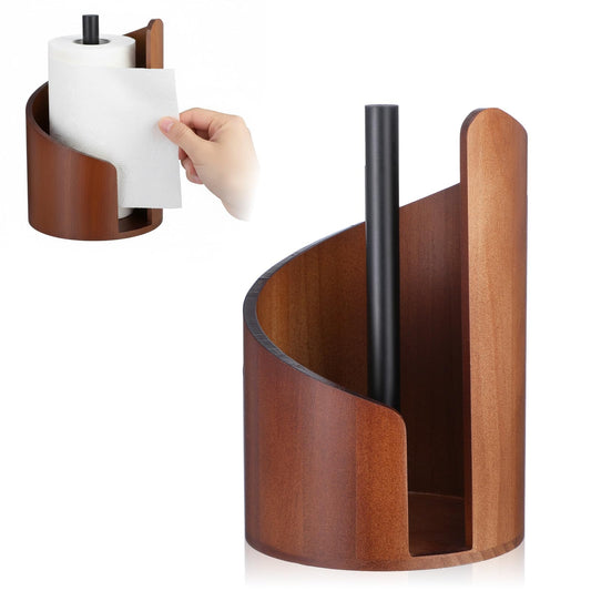 KongTiva Paper Towel Holder, Natural Mango Wood Countertop Stand for Jumbo Rolls with Wood Round Base Wooden Paper Towel Holder for Kitchen Dining Table Home Decor, Fits Small Rolls