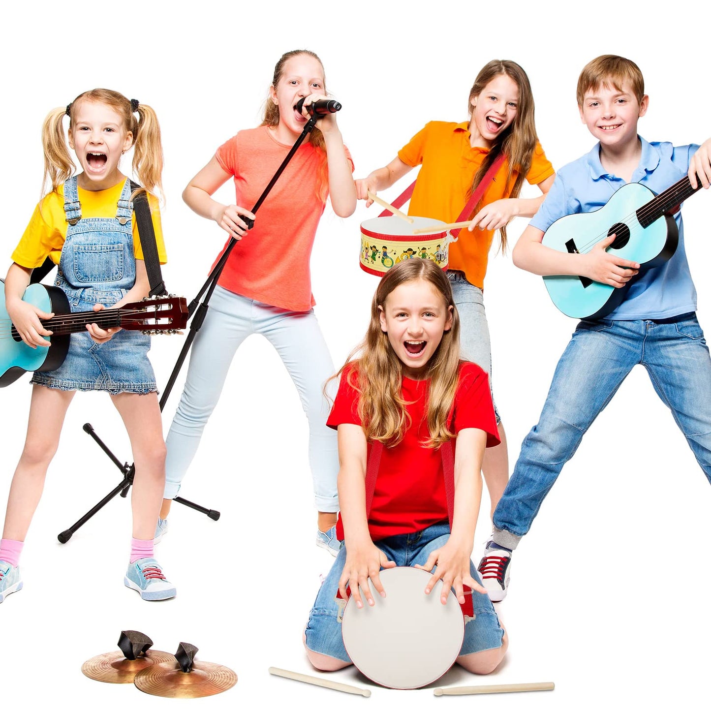 Kids Drum Set 8 Inch Wooden Toy Drum with Adjustable Strap 2 Drumsticks Educational Sensory Musical Instrument Toy Set for Toddlers Kid Baby Boys Girls Gift(Kids Style)