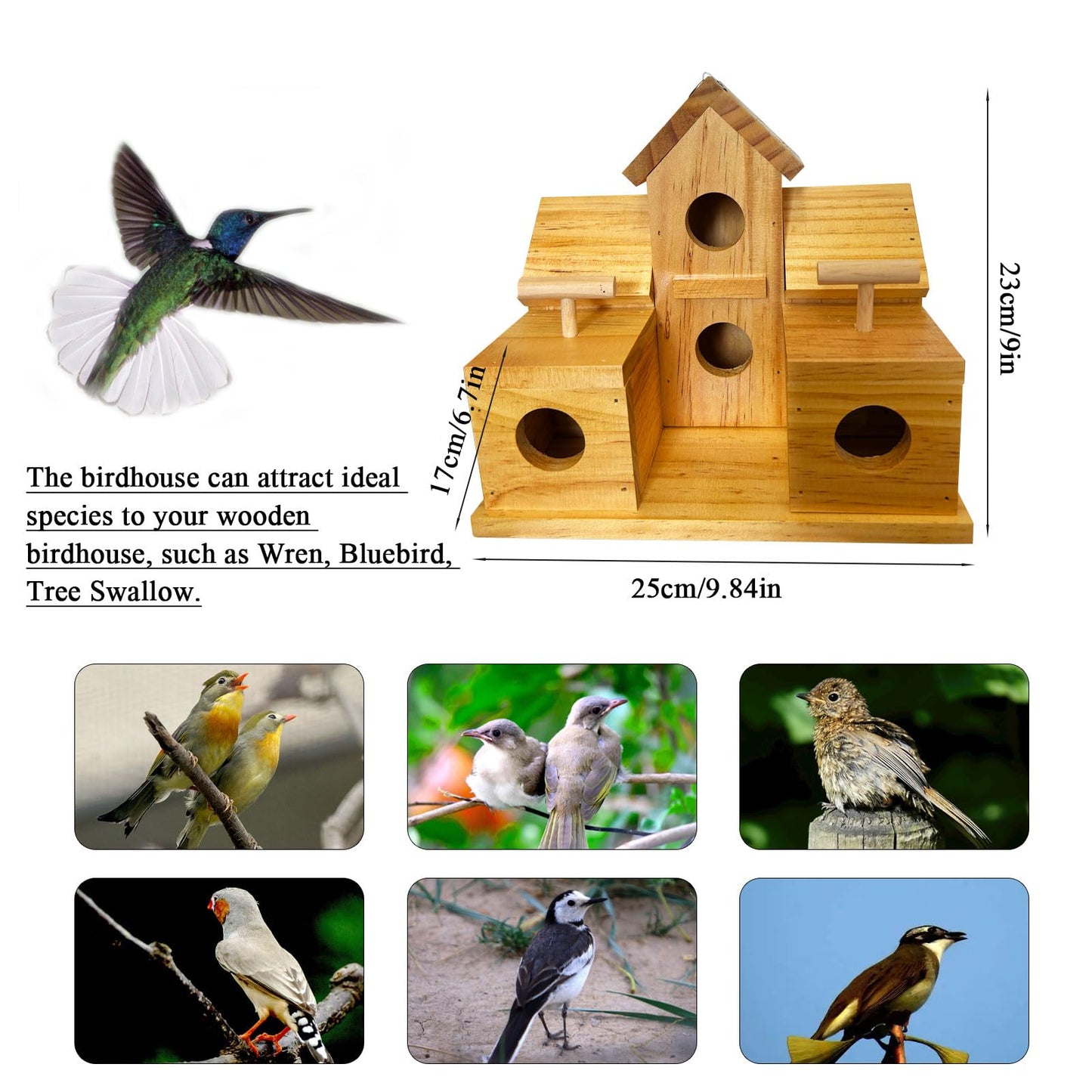 LENEDI Bird Houses for Outside Clearance, Large Bird House for 6 Bird Families Finch Cardinals Wooden Hanging Birdhouses for Outdoors Garden, Bluebird House Hummingbird Houses