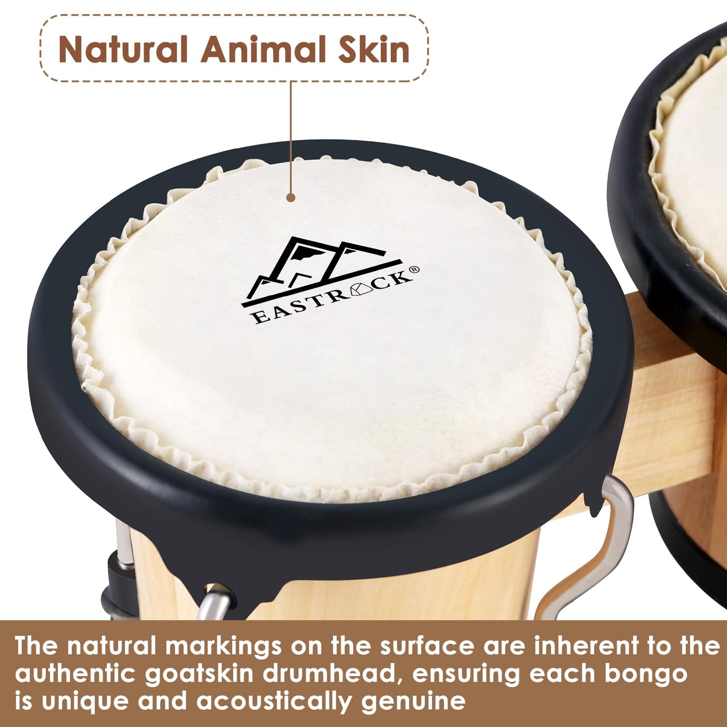 EastRock Bongo Drum 4” and 5” Set for Adults Beginners Professionals Tunable Wood and Metal Drum Percussion Instruments With Tuning Wrench