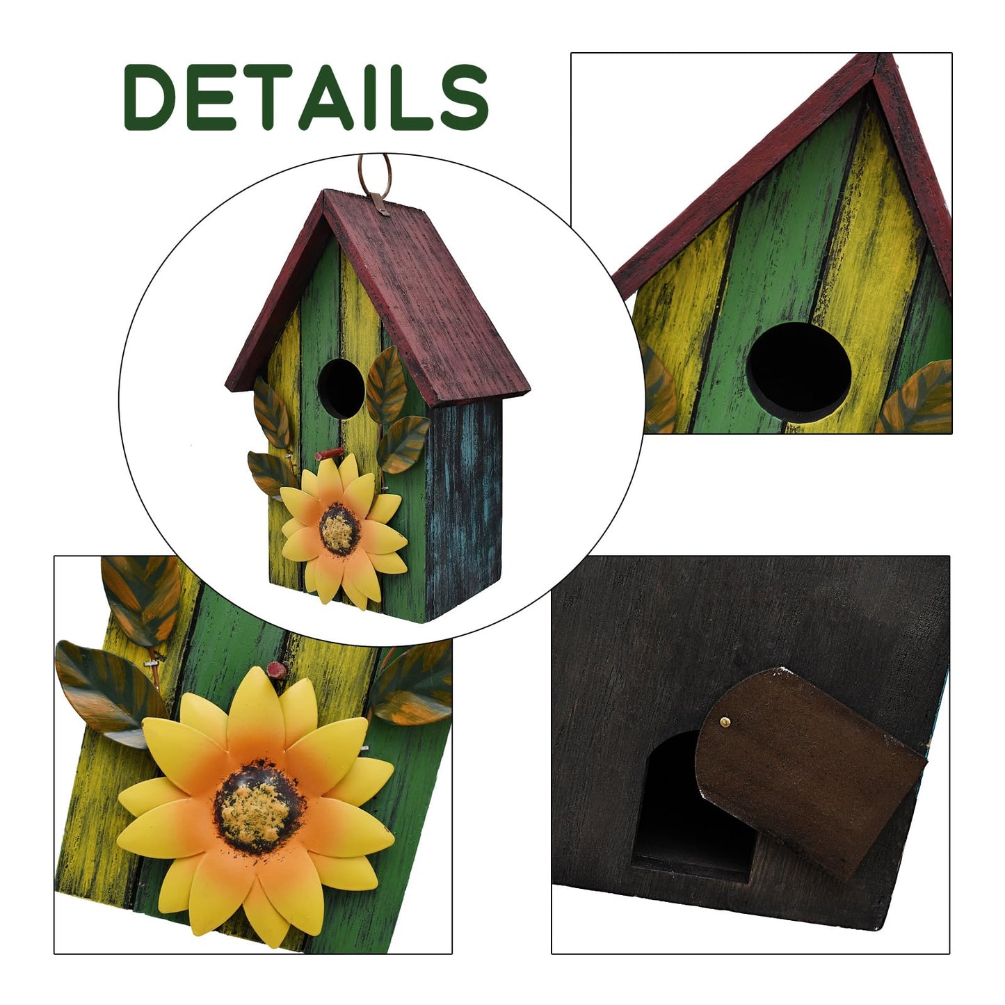 Wood Decorative Bird House for Outside Hanging Hummingbird House, Wooden Hand Painted Small Bird House Outdoors Garden Décor, Hanging Bird House for Finch Bluebird Wren Chickadee (Green)