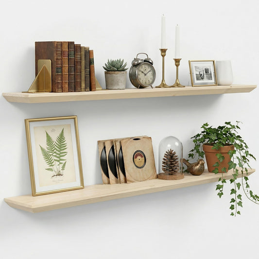 48 inch Floating Shelf for Wall, High End Solid Real Wood Shelf, Spruce Unfinished Wooden 24in Floating Shelves with Heavy Duty Bracket for Living Room Bedroom Office, 24 X 6.7 X 1.4 in, Set of 2