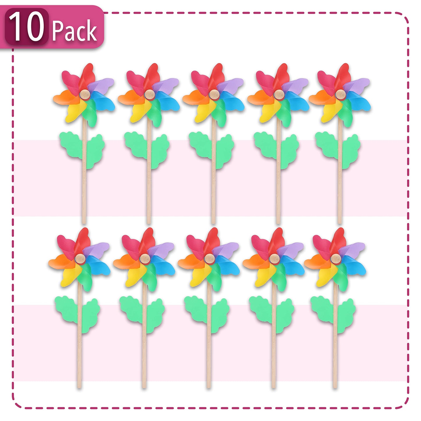 Mr. Pen Rainbow Flower Pinwheels - 10 Pack, Wind Spinners for Yard & Garden, Kids' Party Favors