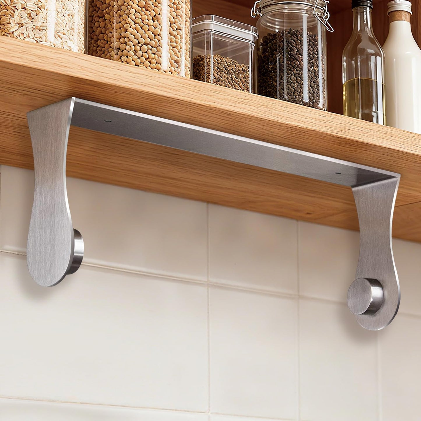 Smipam Paper Towel Holder Under Cabinet, Stainless Steel, Adhesive or Screw Mount, Fits Standard & Mega Rolls, Wall Mount Rack for Kitchen, Bathroom, RV, Silver