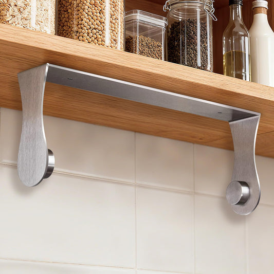 Smipam Paper Towel Holder Under Cabinet, Stainless Steel, Adhesive or Screw Mount, Fits Standard & Mega Rolls, Wall Mount Rack for Kitchen, Bathroom, RV, Silver