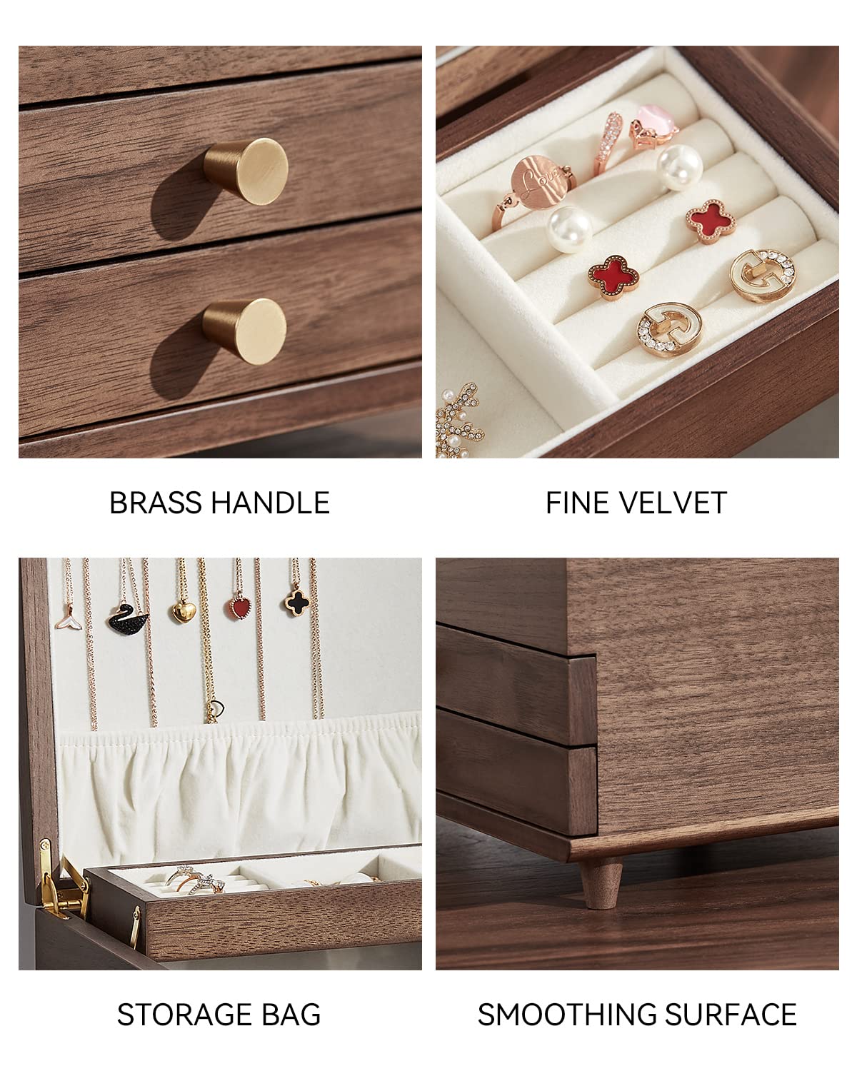 CHOSIN Wooden Jewelry Box, 3 Layer Large Jewelry Organizer for Women, Black Walnut Wood, Jewelry Storage for Necklaces Rings Earring Watches Bracelets, Fathers Day Gift (No Mirror)