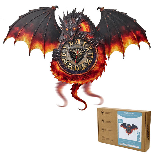 3D Wooden Puzzle Dragon Clock, Mechanical 3D Puzzle for Adults, Adult Crafts Model Clock Kit (with Pendulum), Fire Dragon Decor, Challenging Wooden Puzzles for Adults, Gifts for Women Men