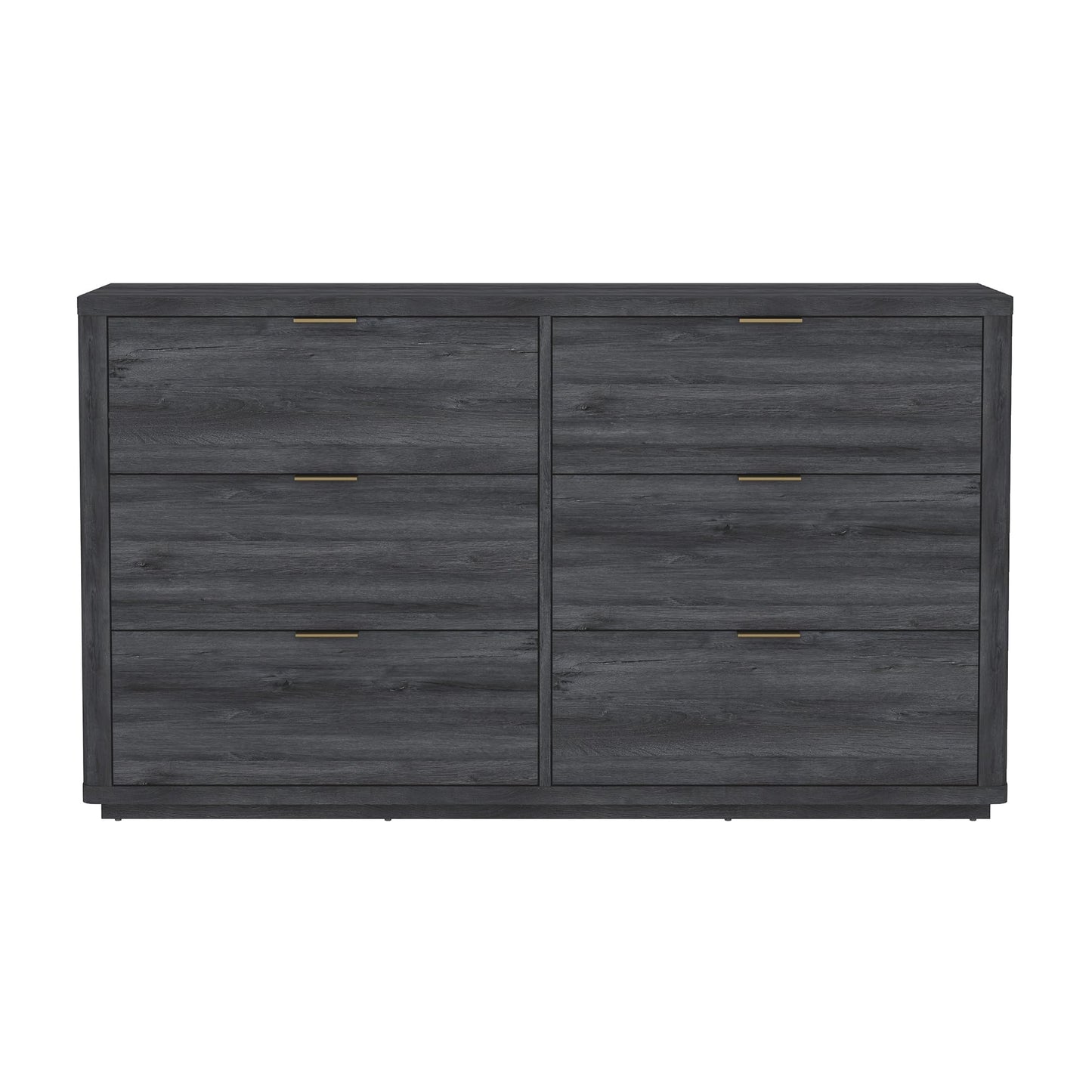 Manhattan Comfort Evelyn 60" Wide Modern Wood Dresser with 6 Drawers, Premium Storage Drawers with Rounded Edges and Brushed Gold Handles, Versatile Home Furniture, Charcoal Gray
