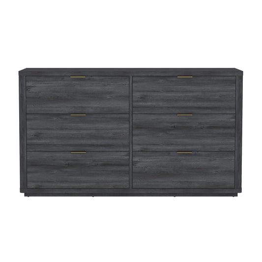Manhattan Comfort Evelyn 60" Wide Modern Wood Dresser with 6 Drawers, Premium Storage Drawers with Rounded Edges and Brushed Gold Handles, Versatile Home Furniture, Charcoal Gray