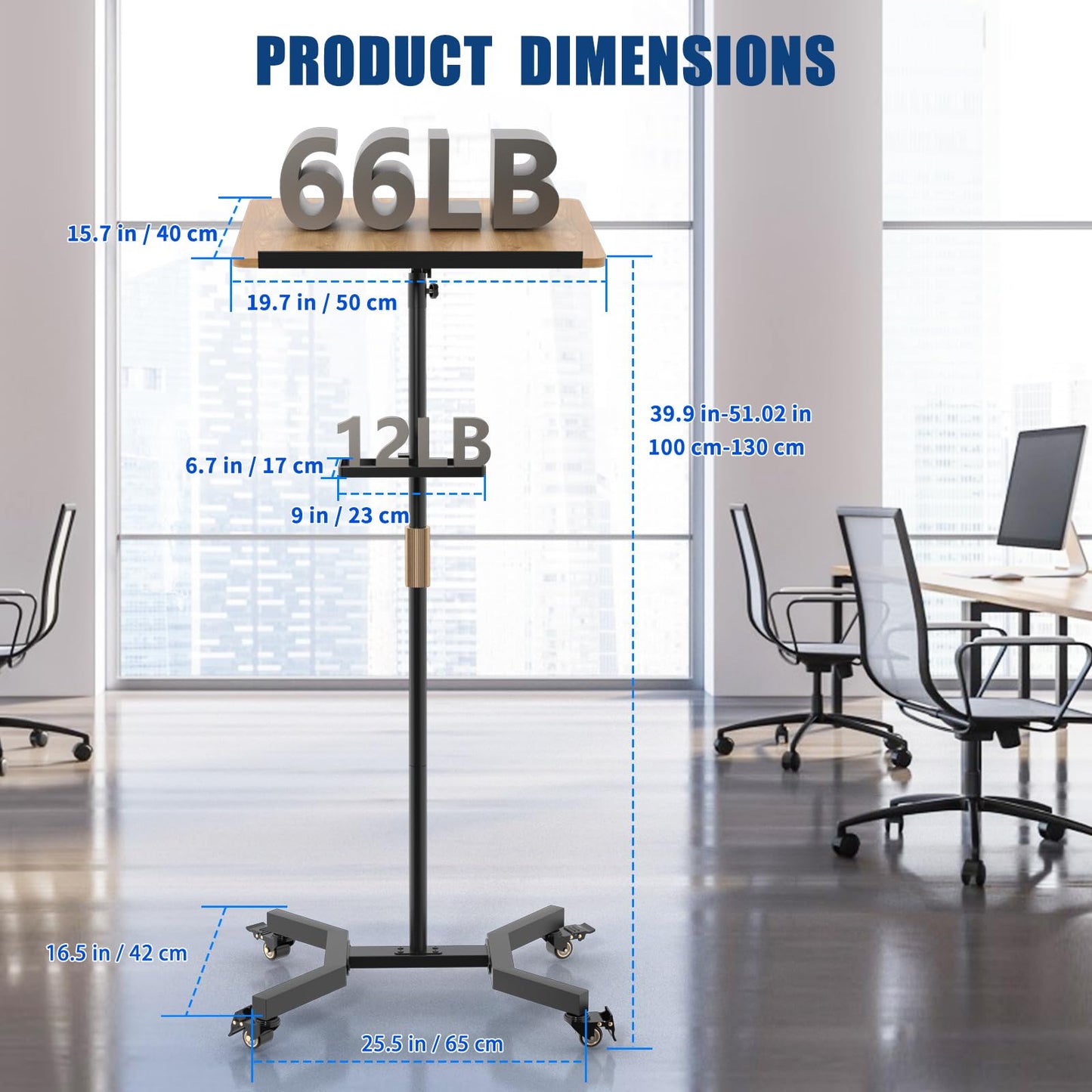 Lectern Podium Stand with Storage Platform, Height Adjustable Steady Standing Design Teacher Speaker Lecture Classroom Presentation Stand for Speech, Lecture, Church, Reading or Laptop Desk