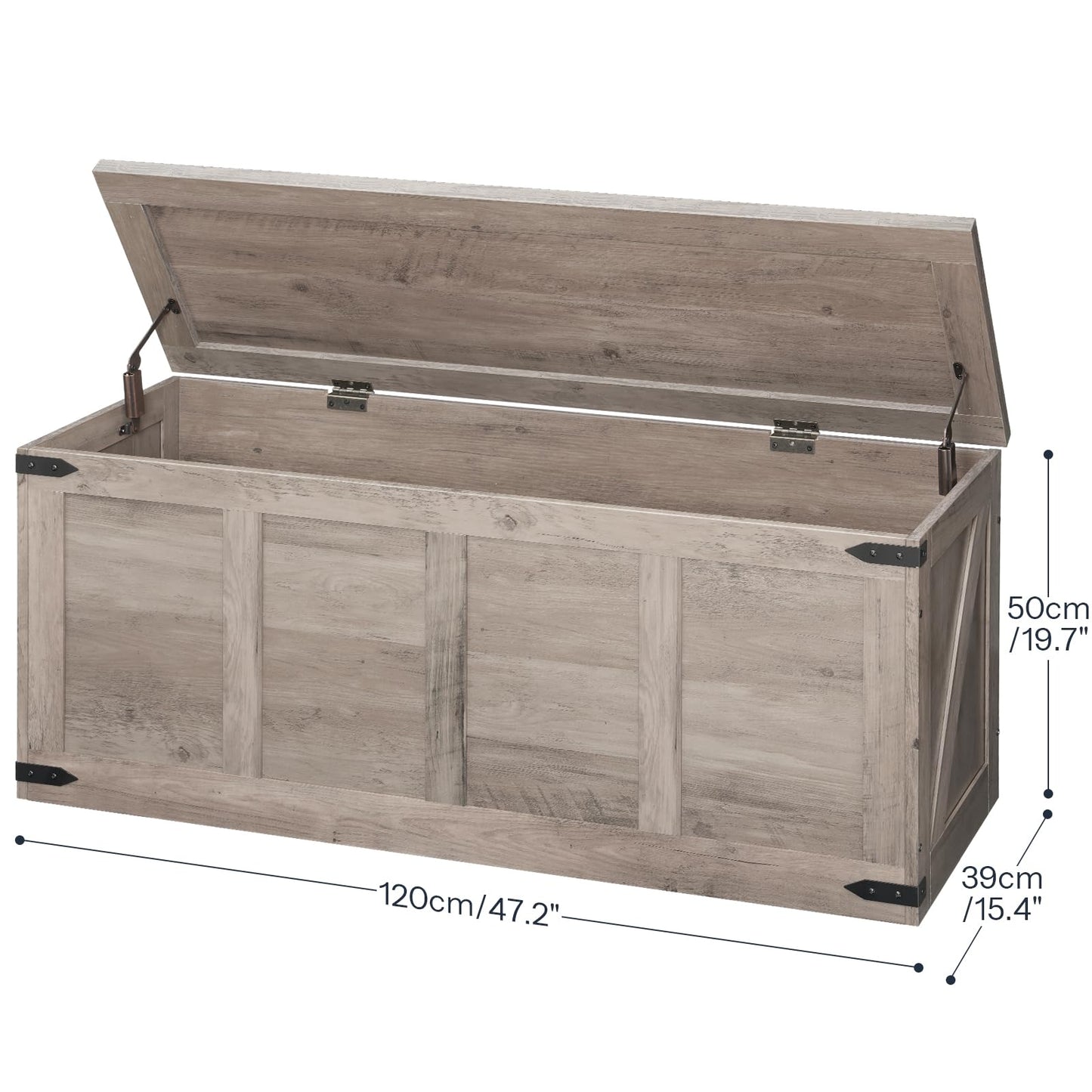HOOBRO Storage Bench, 47.2”Toy Box Organizer with Safety Hinges, Farmhouse Wooden Storage Chest, for Hallway, Bedroom, Living Room, Greige BG520CW01