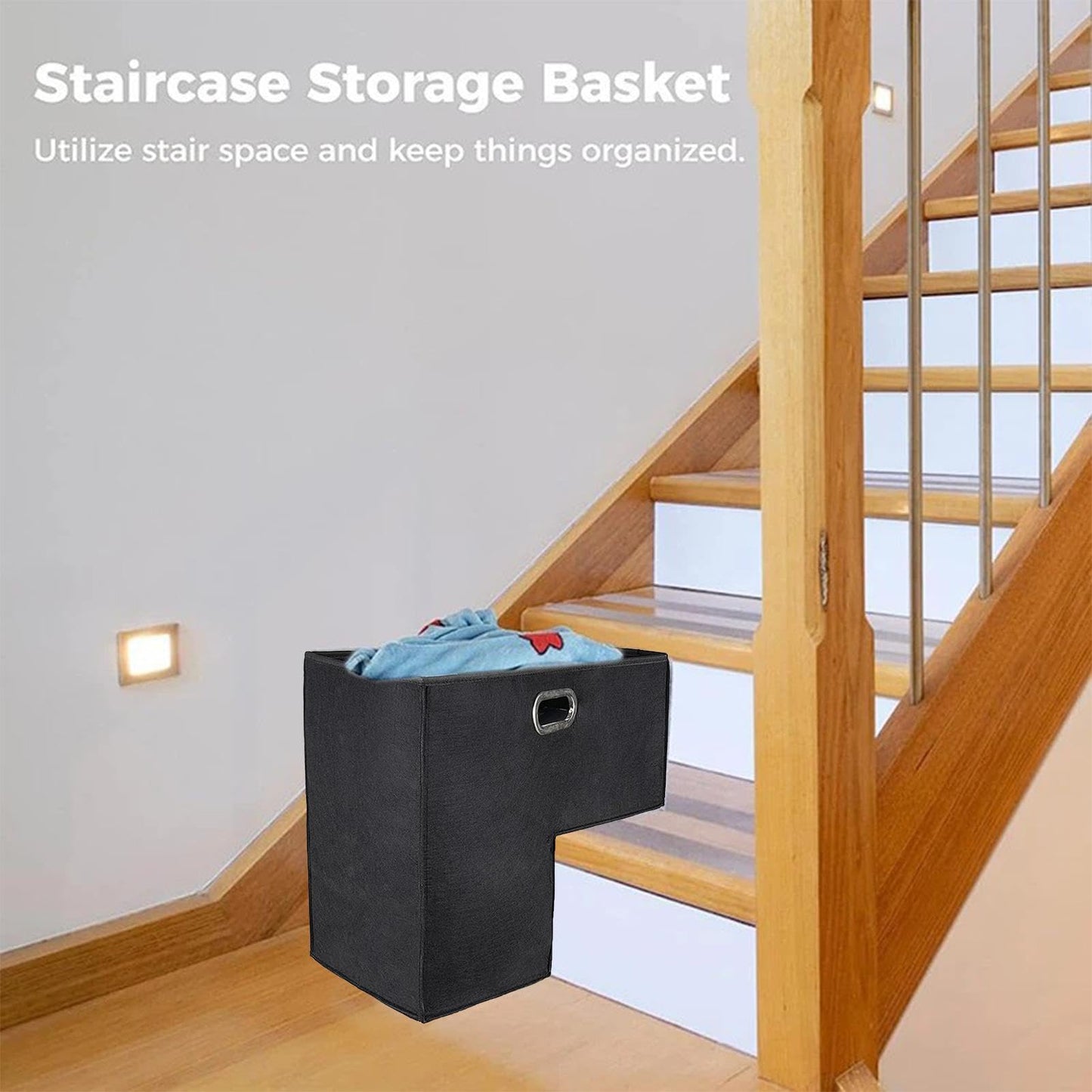 Stair Step Basket - Stair Storage Organizer, Space Saving Stair Step Storage | Laundry L Shaped Organizer Basket, Multipurpose Stair Storage Basket For Blankets Clothes Books Socks Toys