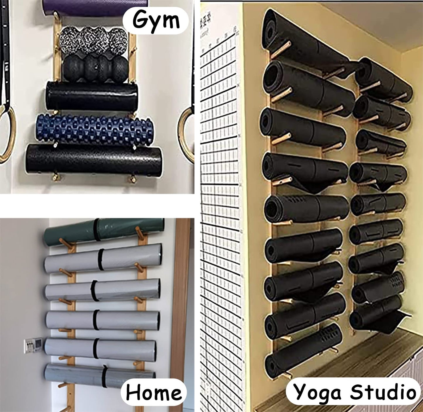 Yoga Mat Holder 9 Layer Wood Yoga Mat Holder for Commercial Gym, Wall Mount Home Yoga Mat Storage Racks for Hanging Exercise Mats, Freestanding Display Shelf