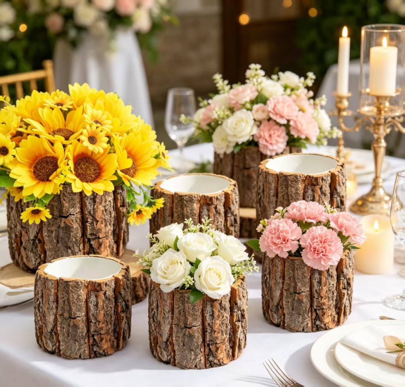6 Pcs 4.72in Wooden Vases for Centerpieces, Wedding Flower Table Wood Vase Rustic Tree Stump Planter Pots for Woodland Party Window Home Farmhouse Table Decor (6 Pcs 4.72in)