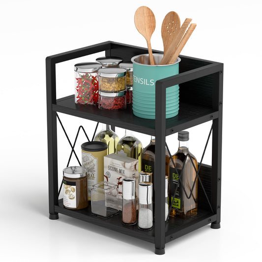 Aduanbang Coffee Bar Accessories Organizer, Seasoning Organizer, 2 Tier Wooden Kitchen Counter Shelf, Coffee Organizer Station for Countertop, Coffee Condiment Rack for Mugs, Cups, Cream, Syrup