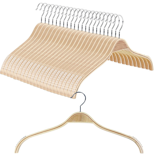 DEDU Wooden Hangers 24 Pack Lightweight, Coat Hangers for Closet Space Saving, Slim Wood with Soft Rubber Non Slip Strip for Wamisole, Wedding Dress, Sweater (Natural Finish)