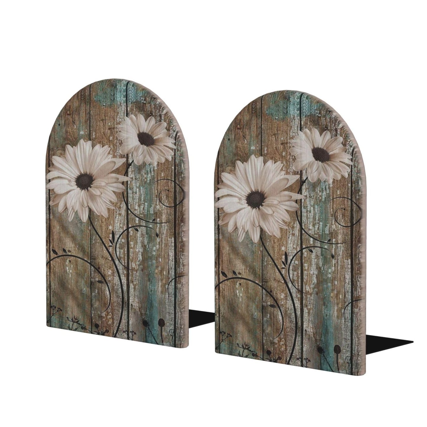 HOYYU Rustic s Wooden Bookends Decorative Shabby Sunflower Book Ends for Shelves Heavy Books Holder Organizer Non-Slip Desk Book End for Kids Room Office School Kitchen Home Desktop Decor 1 Pairs