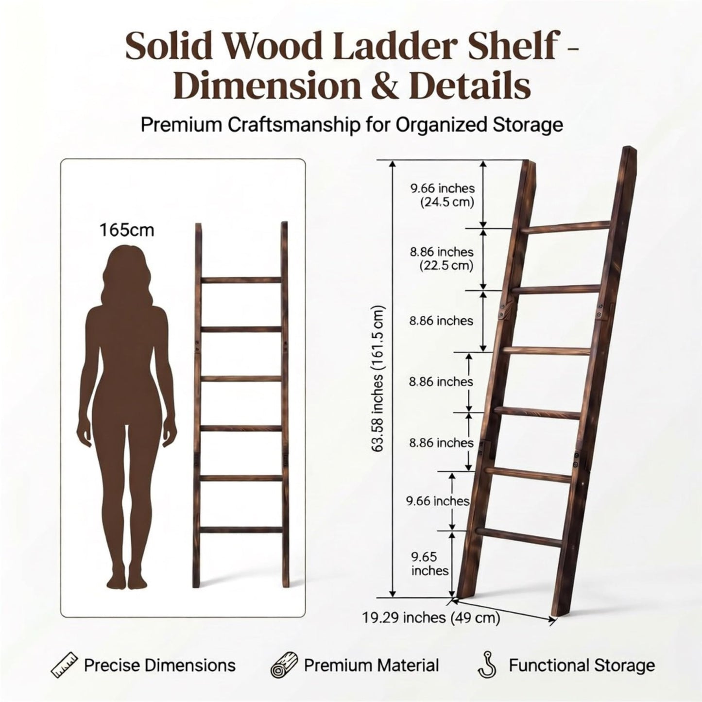 Carbonized Farmhouse Blanket Ladder, 6-Tier Rustic Wooden Rack