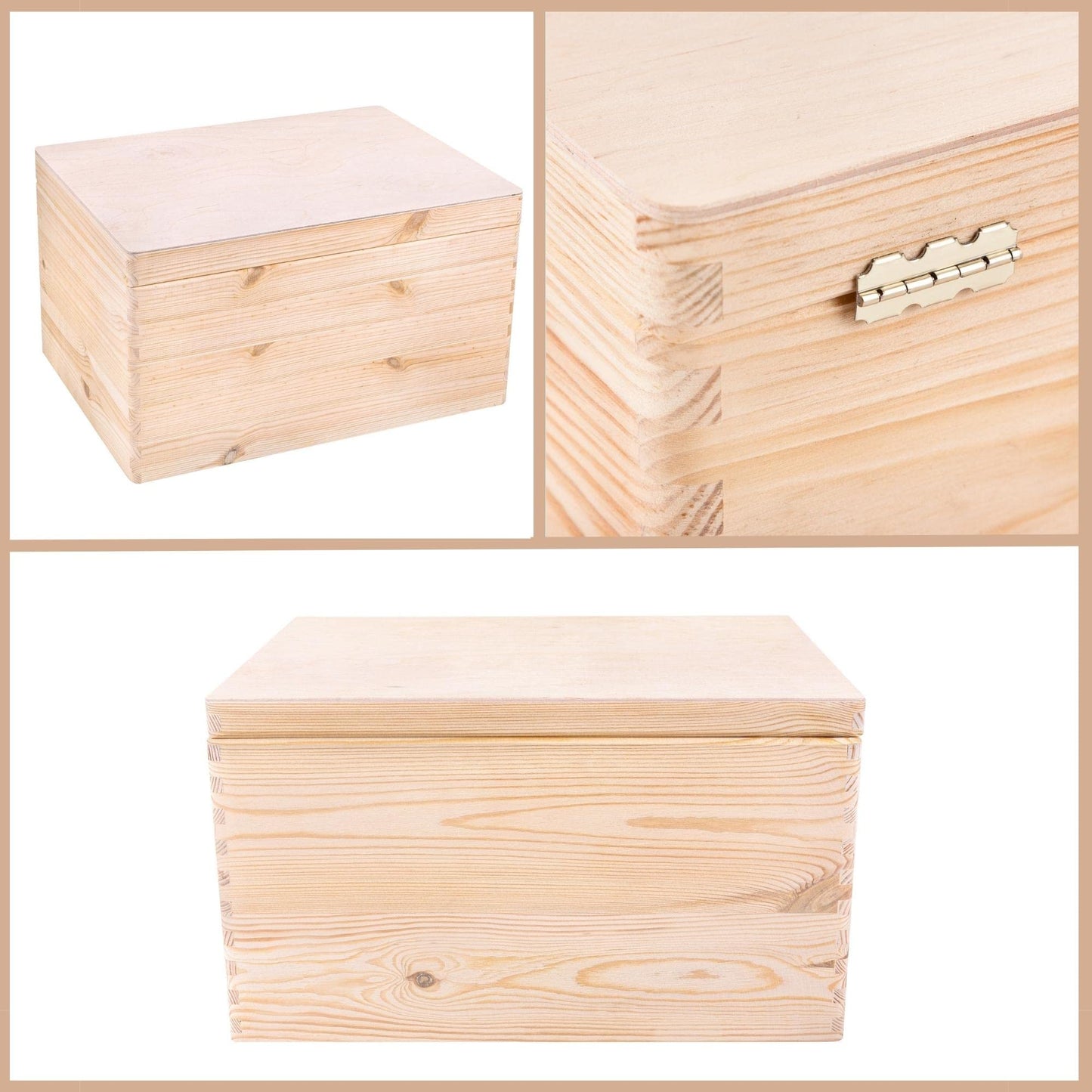 Creative Deco XXL Large Plain Wooden Box Storage with Hinged Lid | 15.8x11.8x9.44 inches (+-0.5) | Keepsake Unfinished | Unpainted Gift Trunk | PRODUCT NOT INTENDED FOR 15 YEARS OR BELOW